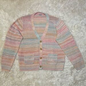 J. Crew Pastel Multicolor Rainbow V-Neck Cotton Button Front Cardigan